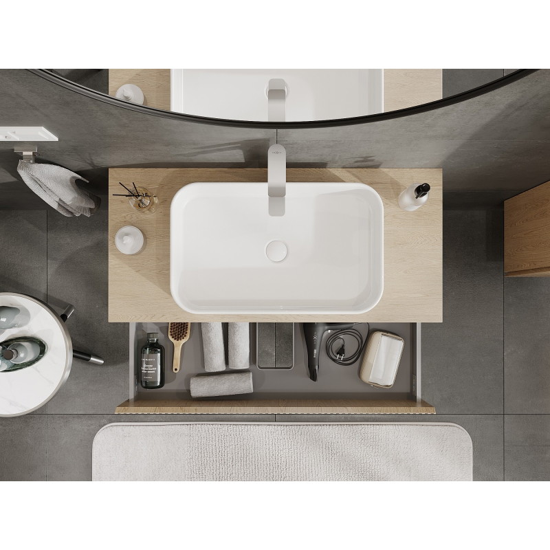 Mexen Rivel meuble de salle de bain sous-vasque 100 cm avec plan, 2 tiroirs, rainuré, chêne - 91A20-10047-2-BFFC81