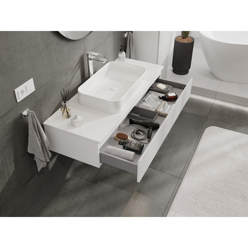 Mexen Rivel meuble sous-vasque de salle de bain 120 cm avec plan, 1 tiroir, rainuré, blanc mat - 91A20-12023-1-BFC01
