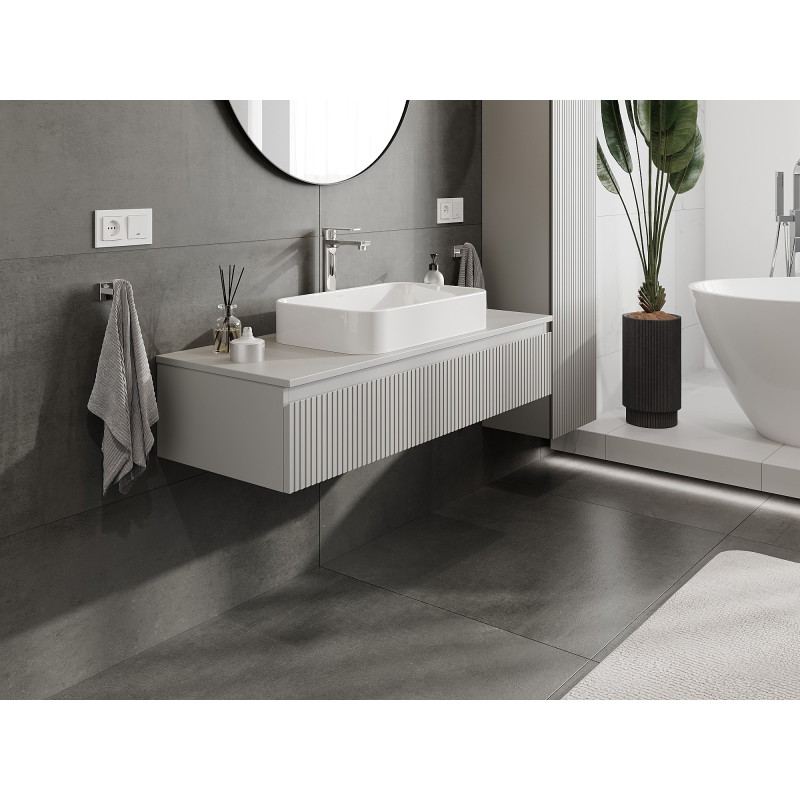 Mexen Rivel meuble dessous de lavabo 120 cm avec plateau, 1 tiroir, rainuré, gris mat - 91A20-12023-1-BFC62