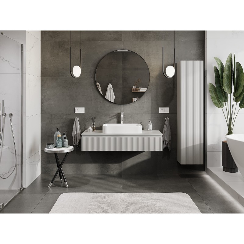 Mexen Rivel meuble de salle de bain sous lavabo 120 cm avec plateau, 1 tiroir, rainuré, gris mat - 91A20-12023-1-BFC62