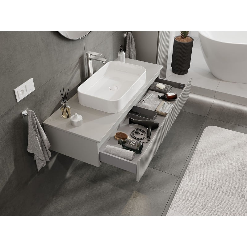 Mexen Rivel meuble de salle de bain sous lavabo 120 cm avec plateau, 1 tiroir, rainuré, gris mat - 91A20-12023-1-BFC62