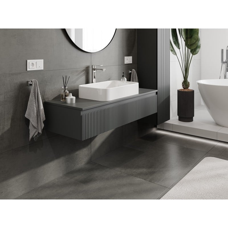 Mexen Rivel meuble de salle de bain sous-lavabo 120 cm avec plateau, 1 tiroir, rainuré, graphite mat - 91A20-12023-1-BFC66