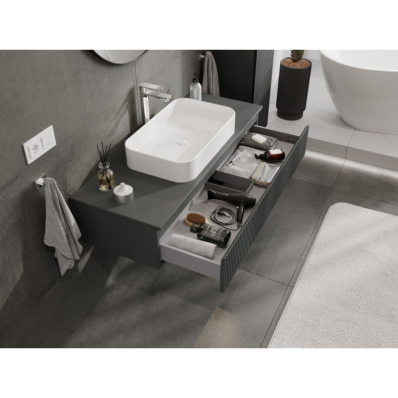 Mexen Rivel meuble de salle de bain sous-lavabo 120 cm avec plateau, 1 tiroir, rainuré, graphite mat - 91A20-12023-1-BFC66