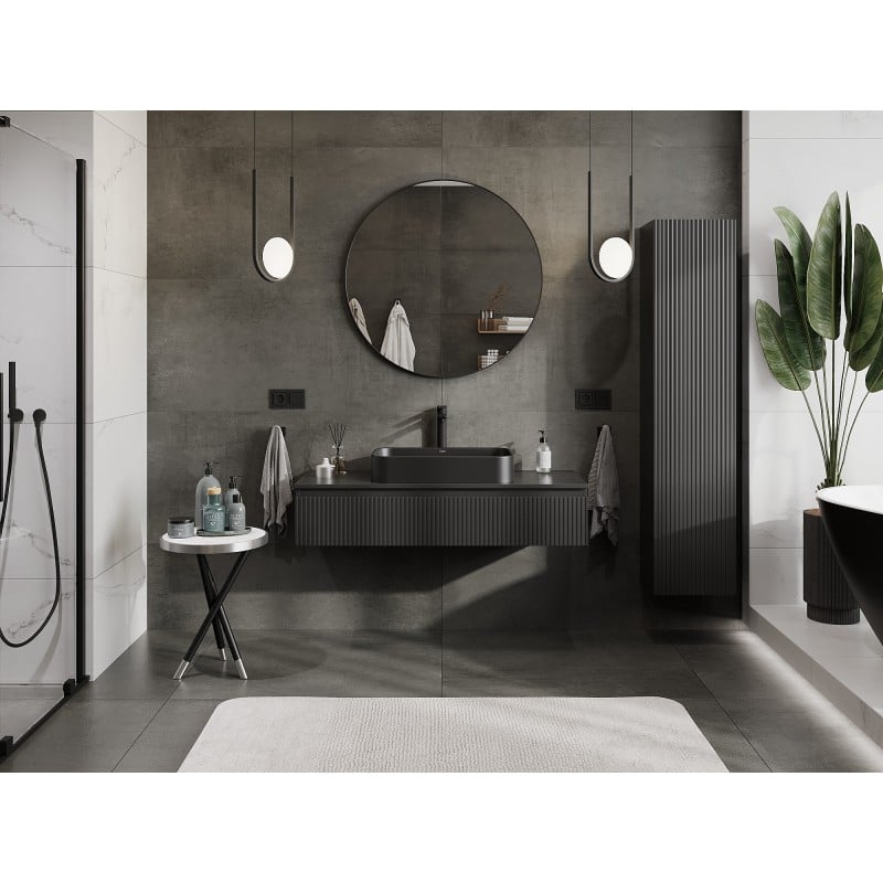 Mexen Rivel meuble de salle de bain sous lavabo 120 cm avec plateau, 1 tiroir, rainuré, noir mat - 91A20-12023-1-BFC71
