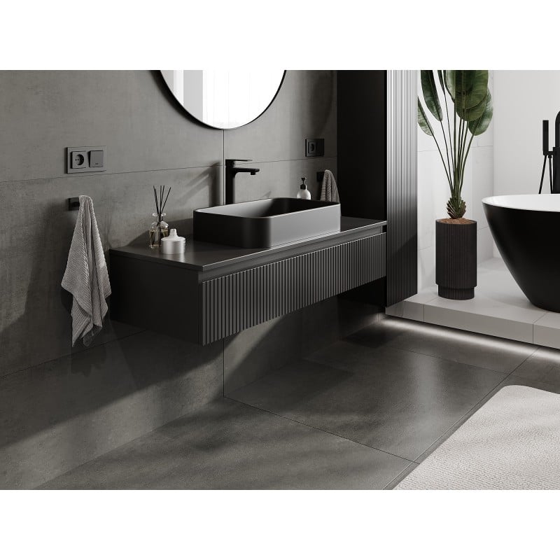 Mexen Rivel meuble de salle de bain sous lavabo 120 cm avec plateau, 1 tiroir, rainuré, noir mat - 91A20-12023-1-BFC71