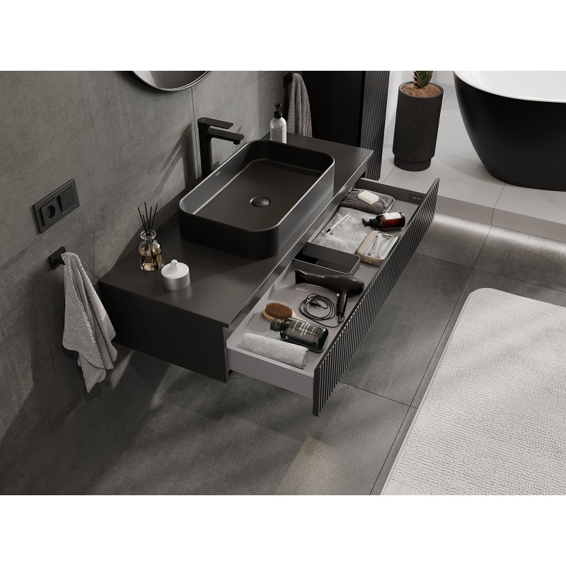 Mexen Rivel meuble de salle de bain sous lavabo 120 cm avec plateau, 1 tiroir, rainuré, noir mat - 91A20-12023-1-BFC71