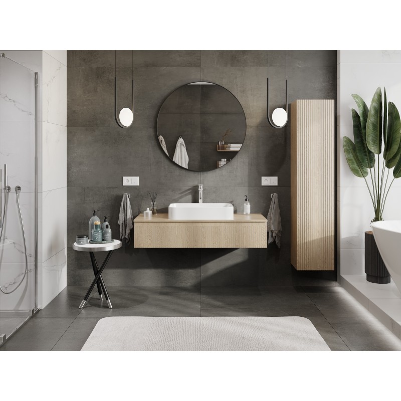 Mexen Rivel meuble de salle de bain sous-vasque 120 cm avec plateau, 1 tiroir, rainuré, chêne - 91A20-12023-1-BFC81