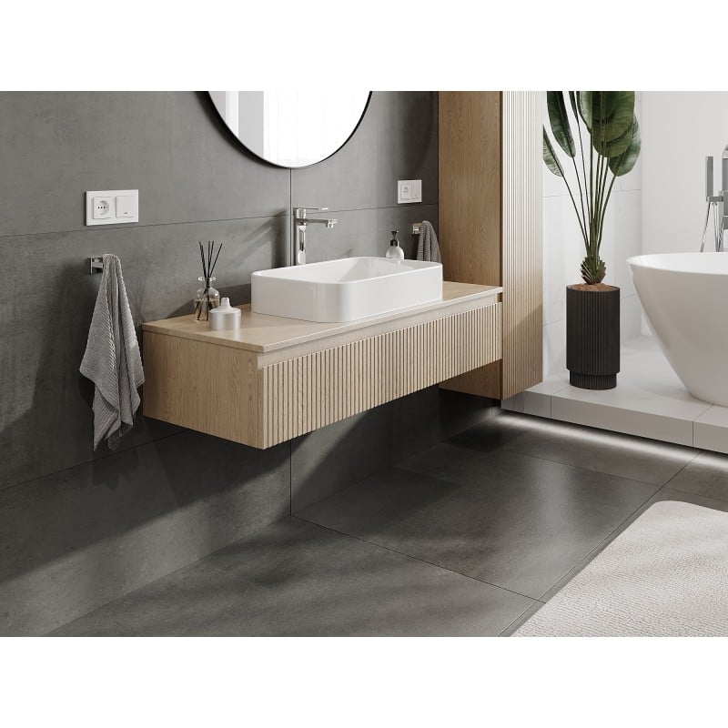 Mexen Rivel meuble de salle de bain sous-vasque 120 cm avec plateau, 1 tiroir, rainuré, chêne - 91A20-12023-1-BFC81