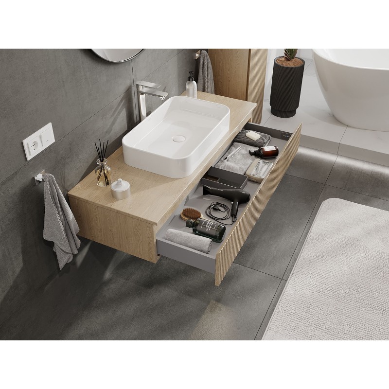 Mexen Rivel meuble de salle de bain sous-vasque 120 cm avec plateau, 1 tiroir, rainuré, chêne - 91A20-12023-1-BFC81