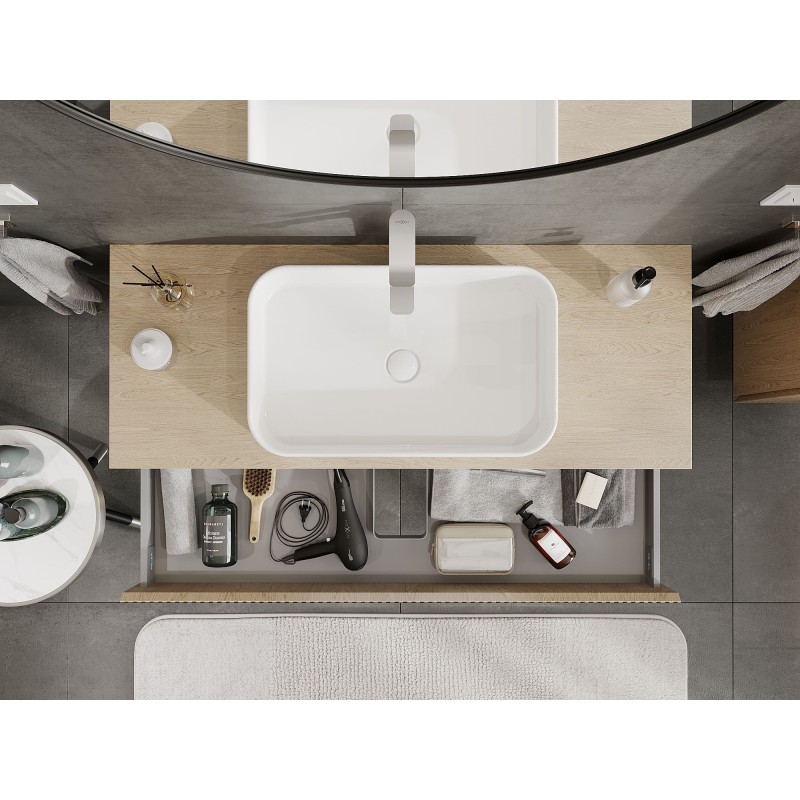 Mexen Rivel meuble de salle de bain sous-vasque 120 cm avec plateau, 1 tiroir, rainuré, chêne - 91A20-12023-1-BFC81