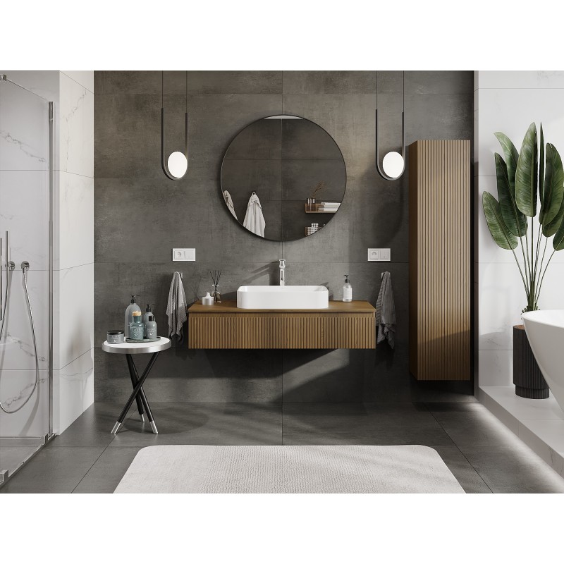 Mexen Rivel meuble de salle de bain sous lavabo 120 cm avec plateau, 1 tiroir, rainuré, noyer - 91A20-12023-1-BFC86
