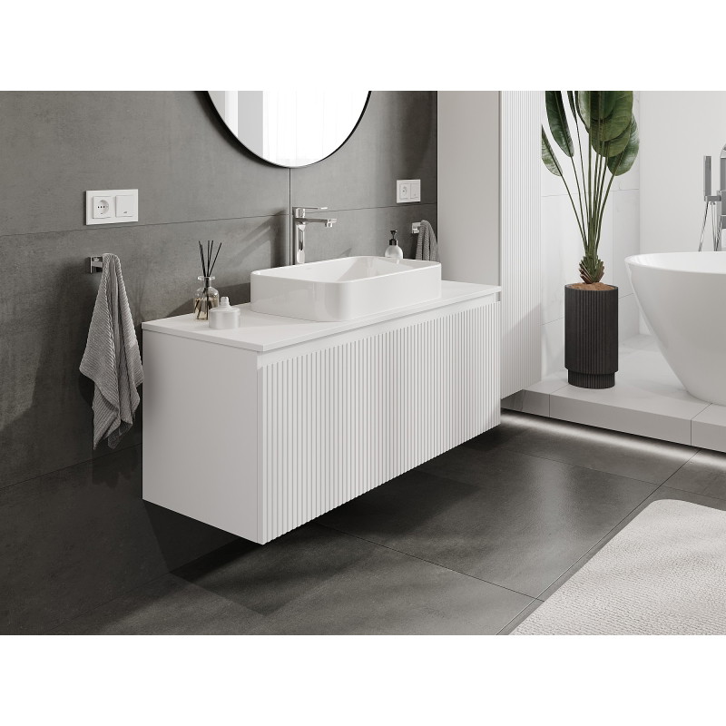 Mexen Rivel armoire de salle de bains sous lavabo 120 cm avec plateau, 1 tiroir, rainurée, blanc mat - 91A20-12047-1-BFC01