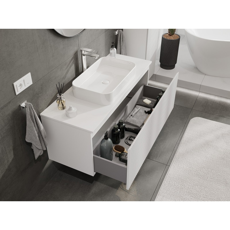 Mexen Rivel armoire de salle de bains sous lavabo 120 cm avec plateau, 1 tiroir, rainurée, blanc mat - 91A20-12047-1-BFC01