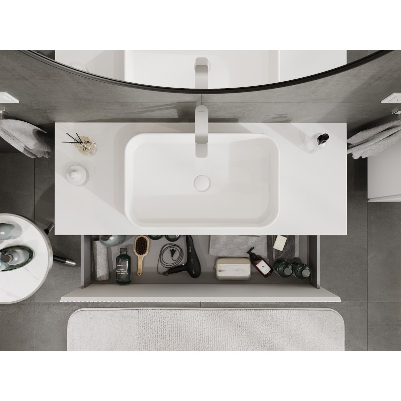 Mexen Rivel armoire de salle de bains sous lavabo 120 cm avec plateau, 1 tiroir, rainurée, blanc mat - 91A20-12047-1-BFC01