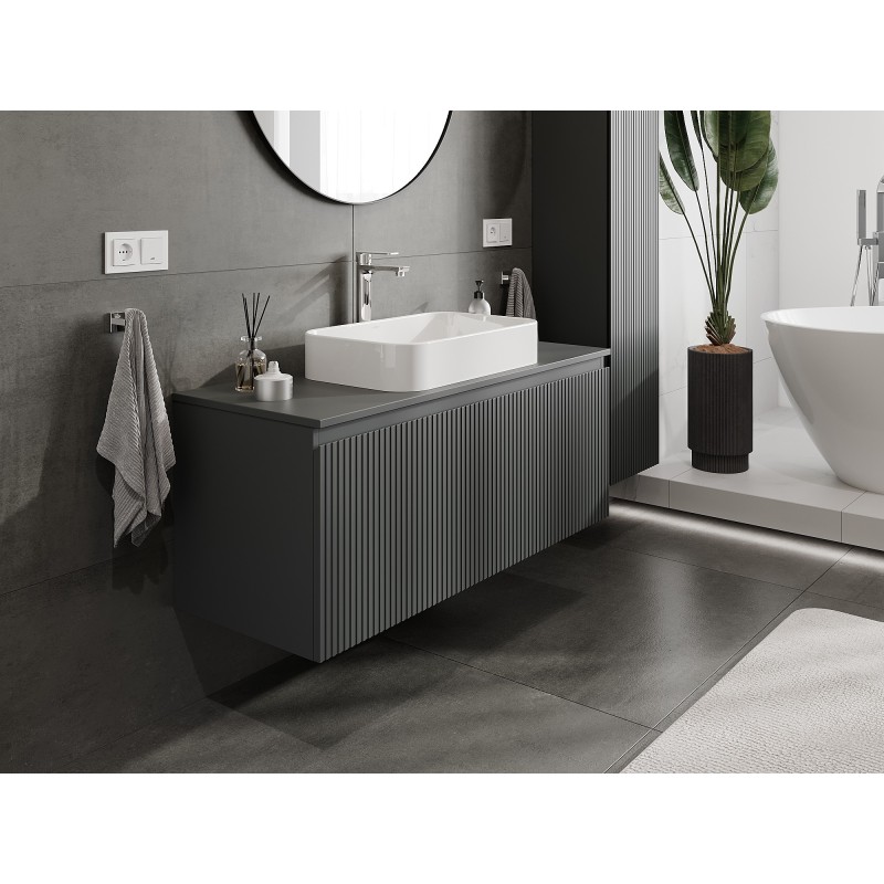 Mexen Rivel meuble de salle de bain sous-lavabo 120 cm avec plateau, 1 tiroir, rainuré, graphite mat - 91A20-12047-1-BFC66