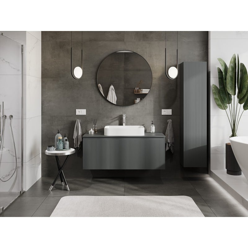 Mexen Rivel meuble de salle de bain sous-lavabo 120 cm avec plateau, 1 tiroir, rainuré, graphite mat - 91A20-12047-1-BFC66