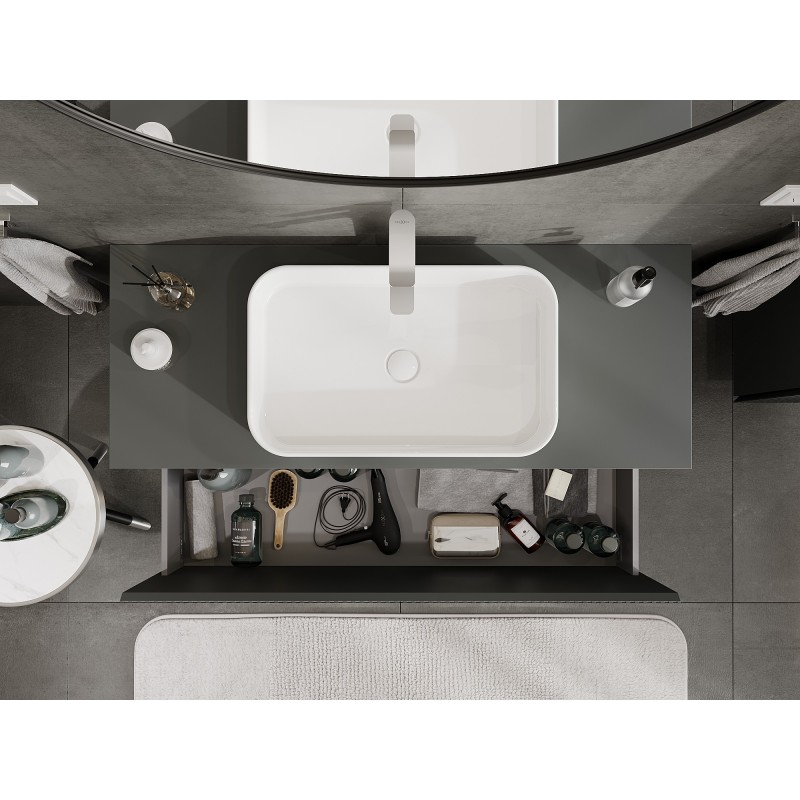 Mexen Rivel meuble de salle de bain sous-lavabo 120 cm avec plateau, 1 tiroir, rainuré, graphite mat - 91A20-12047-1-BFC66