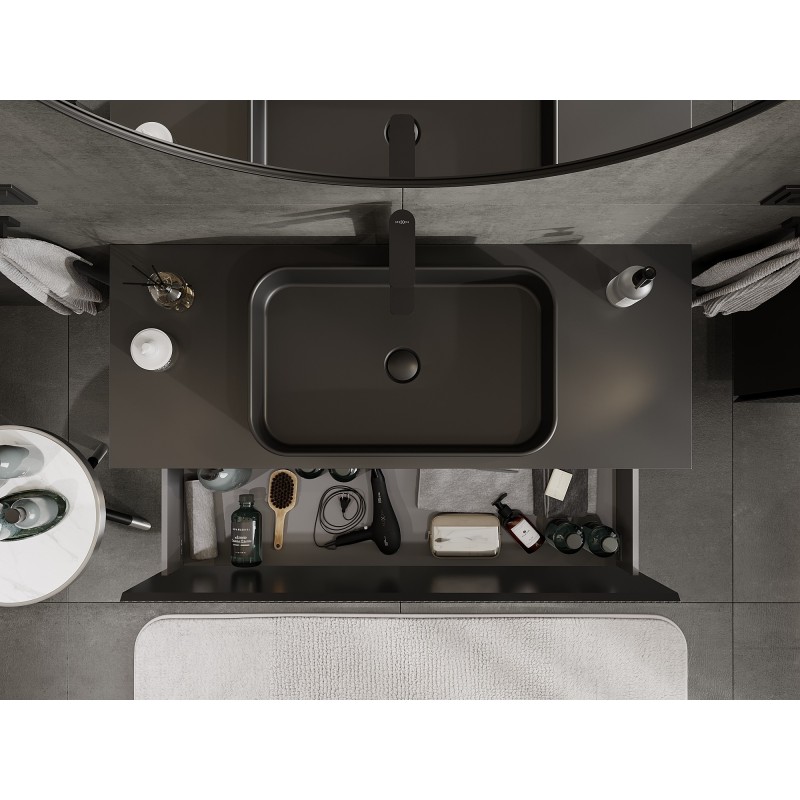 Mexen Rivel meuble de salle de bain sous le lavabo 120 cm avec plateau, 1 tiroir, rainuré, noir mat - 91A20-12047-1-BFC71