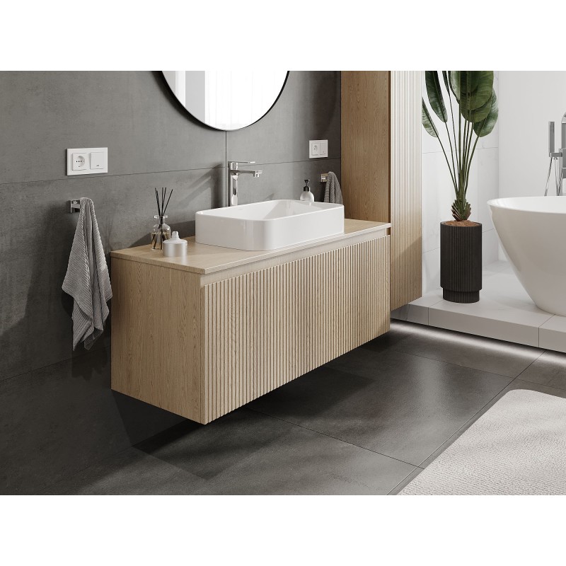 Mexen Rivel armoire de salle de bains sous-lavabo 120 cm avec plateau, 1 tiroir, rainurée, chêne - 91A20-12047-1-BFC81