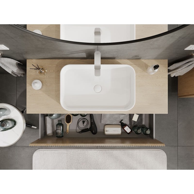 Mexen Rivel armoire de salle de bains sous-lavabo 120 cm avec plateau, 1 tiroir, rainurée, chêne - 91A20-12047-1-BFC81