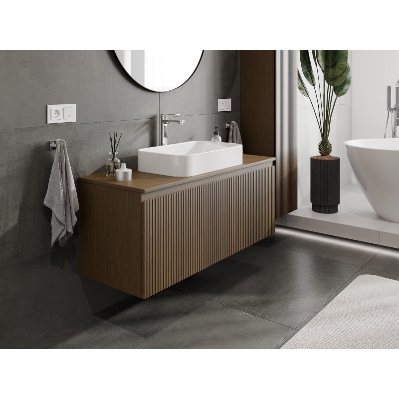 Mexen Rivel meuble de salle de bain sous-vasque 120 cm avec plateau, 1 tiroir, rainuré, noyer - 91A20-12047-1-BFC86