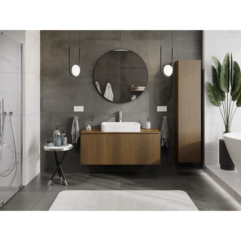 Mexen Rivel meuble de salle de bain sous-vasque 120 cm avec plateau, 1 tiroir, rainuré, noyer - 91A20-12047-1-BFC86