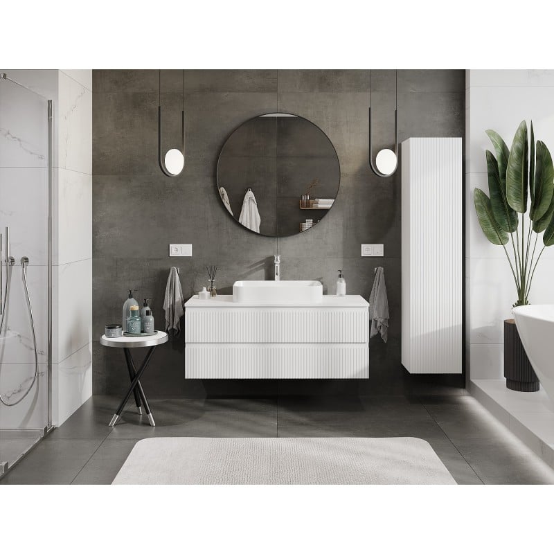 Mexen Rivel meuble de salle de bains sous lavabo 120 cm avec plan, 2 tiroirs, rainuré, blanc mat - 91A20-12047-2-BFFC01