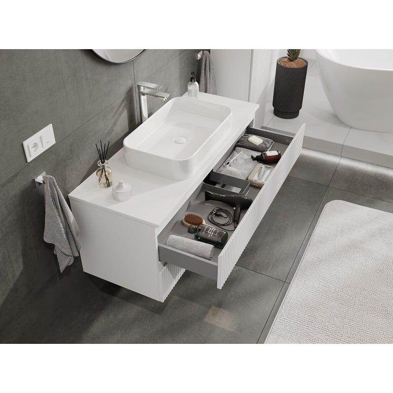Mexen Rivel meuble de salle de bains sous lavabo 120 cm avec plan, 2 tiroirs, rainuré, blanc mat - 91A20-12047-2-BFFC01