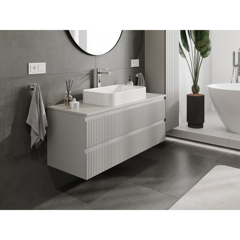 Mexen Rivel armoire de salle de bain sous lavabo 120 cm avec plateau, 2 tiroirs, rainurée, gris mat - 91A20-12047-2-BFFC62