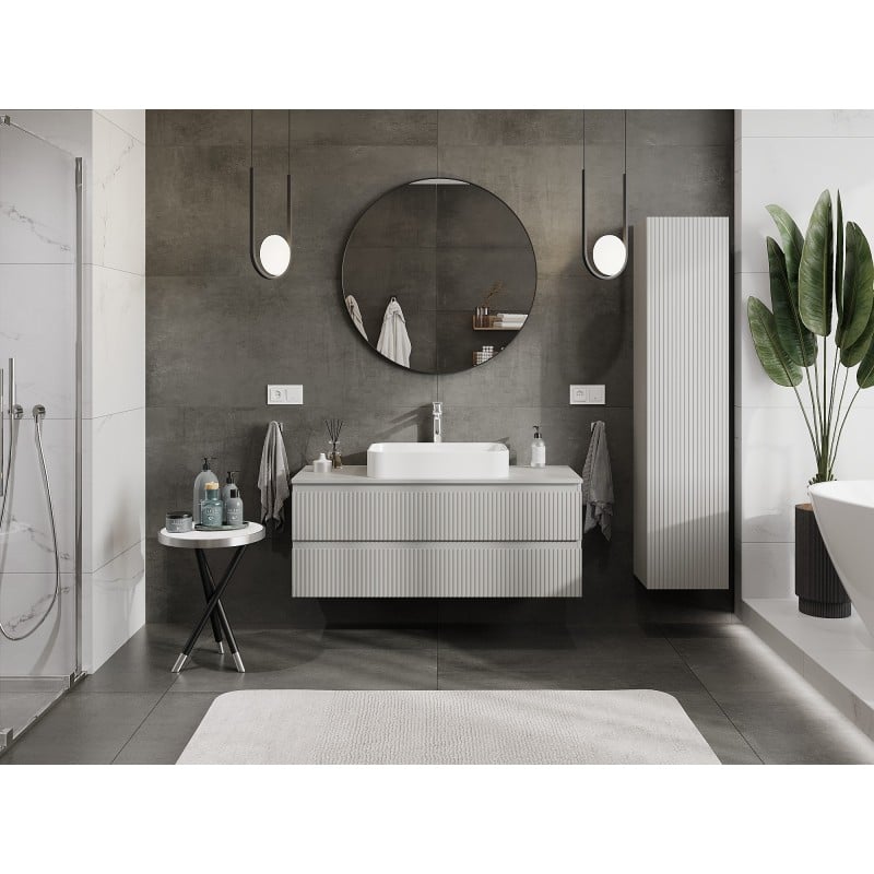 Mexen Rivel armoire de salle de bain sous lavabo 120 cm avec plateau, 2 tiroirs, rainurée, gris mat - 91A20-12047-2-BFFC62