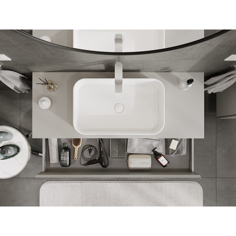 Mexen Rivel armoire de salle de bain sous lavabo 120 cm avec plateau, 2 tiroirs, rainurée, gris mat - 91A20-12047-2-BFFC62