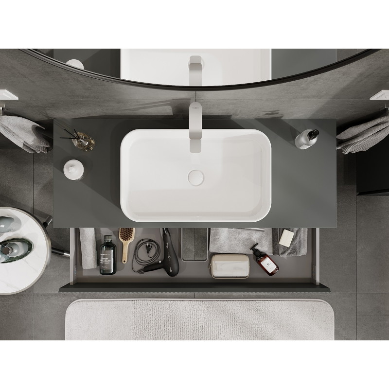 Mexen Rivel meuble sous-lavabo de salle de bain 120 cm avec plateau, 2 tiroirs, rainuré, graphite mat - 91A20-12047-2-BFFC66