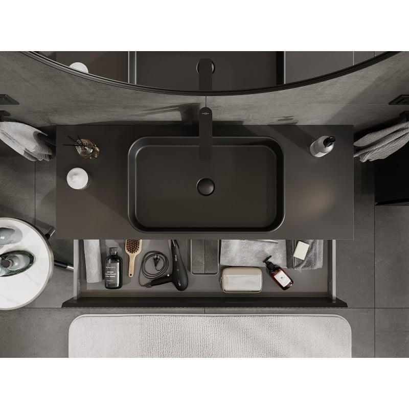 Mexen Rivel meuble de salle de bain sous-vasque 120 cm avec plateau, 2 tiroirs, rainuré, noir mat - 91A20-12047-2-BFFC71