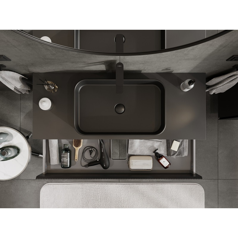 Mexen Rivel meuble sous-lavabo de salle de bain 120 cm avec plan, 2 tiroirs, rainuré, noir mat - 91A20-12047-2-BFFC71