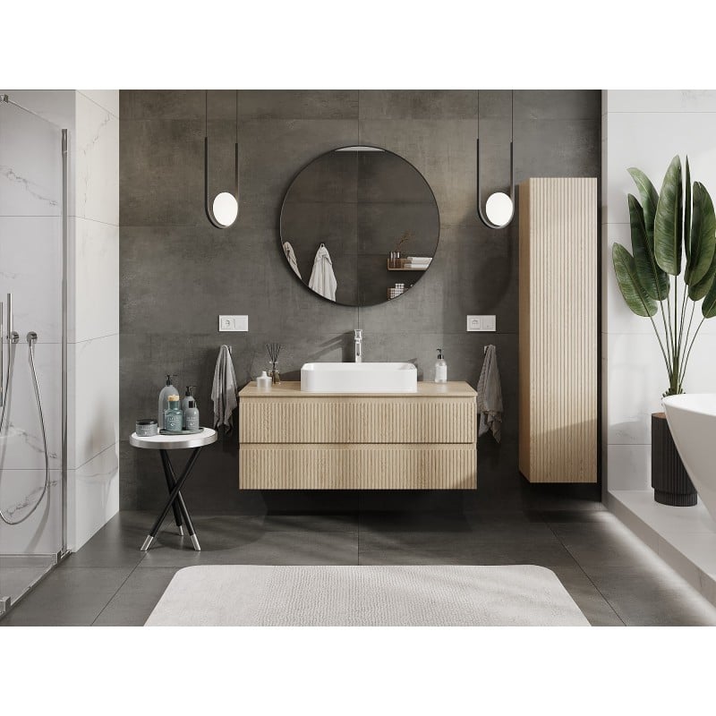 Mexen Rivel meuble de salle de bain sous-vasque 120 cm avec plateau, 2 tiroirs, rainuré, chêne - 91A20-12047-2-BFFC81