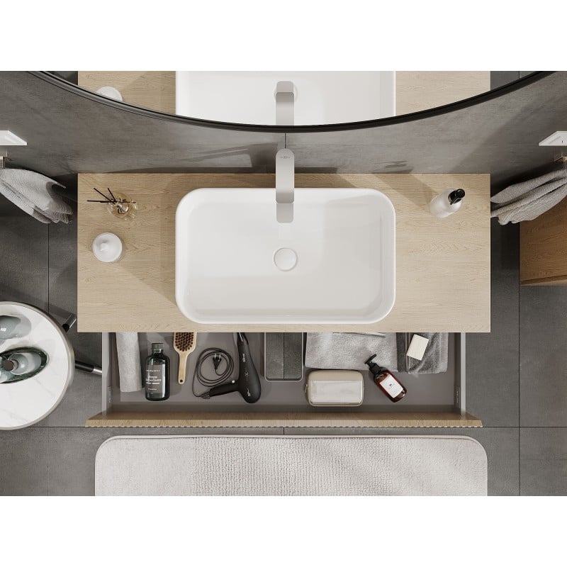 Mexen Rivel meuble de salle de bain sous-vasque 120 cm avec plateau, 2 tiroirs, rainuré, chêne - 91A20-12047-2-BFFC81