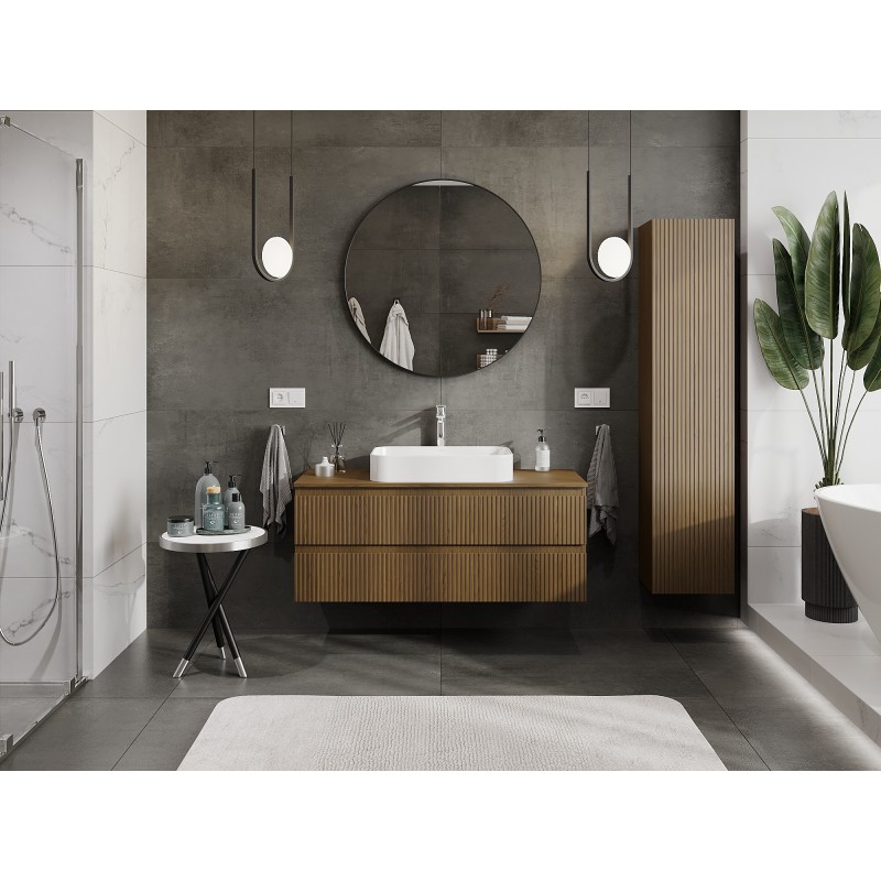Mexen Rivel meuble de salle de bain sous lavabo 120 cm avec plan, 2 tiroirs, rainuré, noyer - 91A20-12047-2-BFFC86
