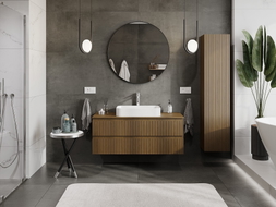 Mexen Rivel meuble de salle de bain sous lavabo 120 cm avec plan, 2 tiroirs, rainuré, noyer - 91A20-12047-2-BFFC86