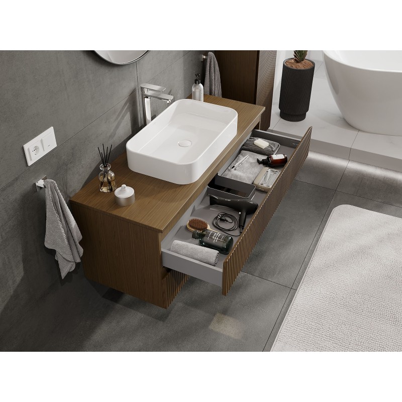 Mexen Rivel meuble de salle de bain sous lavabo 120 cm avec plan, 2 tiroirs, rainuré, noyer - 91A20-12047-2-BFFC86