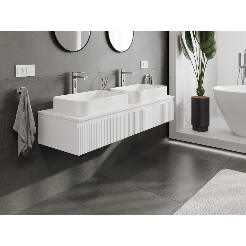 Mexen Rivel armoire de salle de bains sous-vasque 140 cm avec plateau, 1 tiroir, rainurée, blanc mat - 91A20-14023-1-BFC01