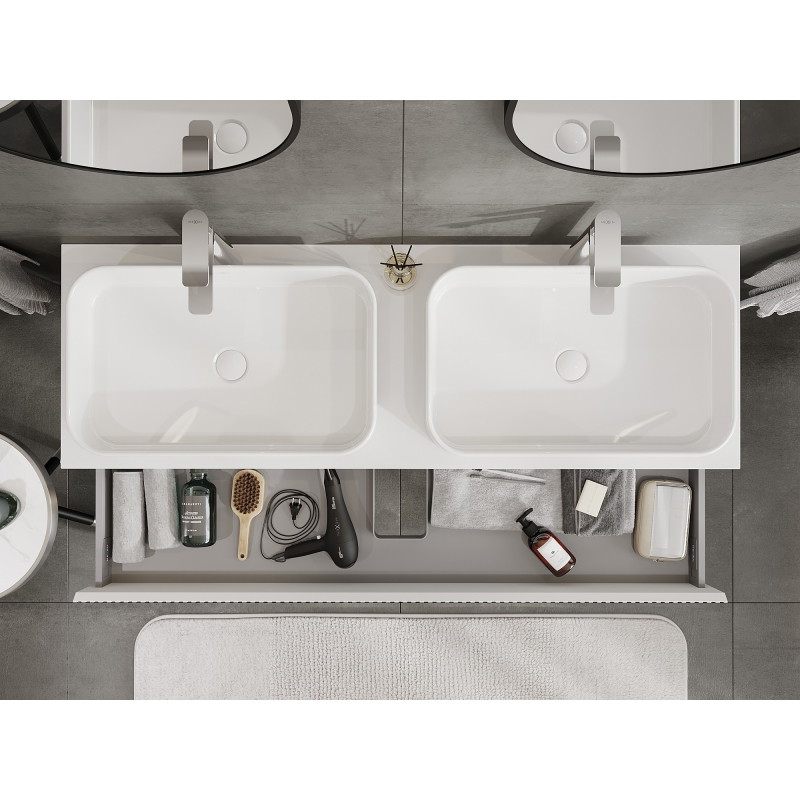 Mexen Rivel meuble sous-lavabo 140 cm avec plateau, 1 tiroir, rainuré, blanc mat - 91A20-14023-1-BFC01