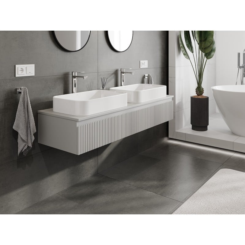 Mexen Rivel meuble de salle de bains sous lavabo 140 cm avec plan de travail, 1 tiroir, rainuré, gris mat - 91A20-14023-1-BFC62