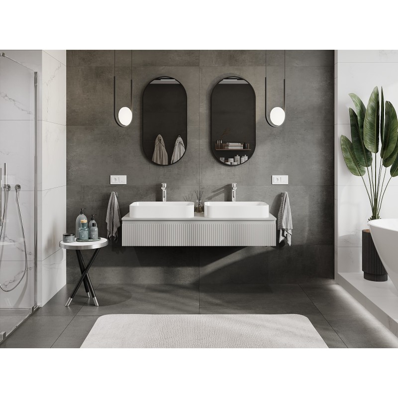 Mexen Rivel meuble de salle de bains sous lavabo 140 cm avec plan de travail, 1 tiroir, rainuré, gris mat - 91A20-14023-1-BFC62