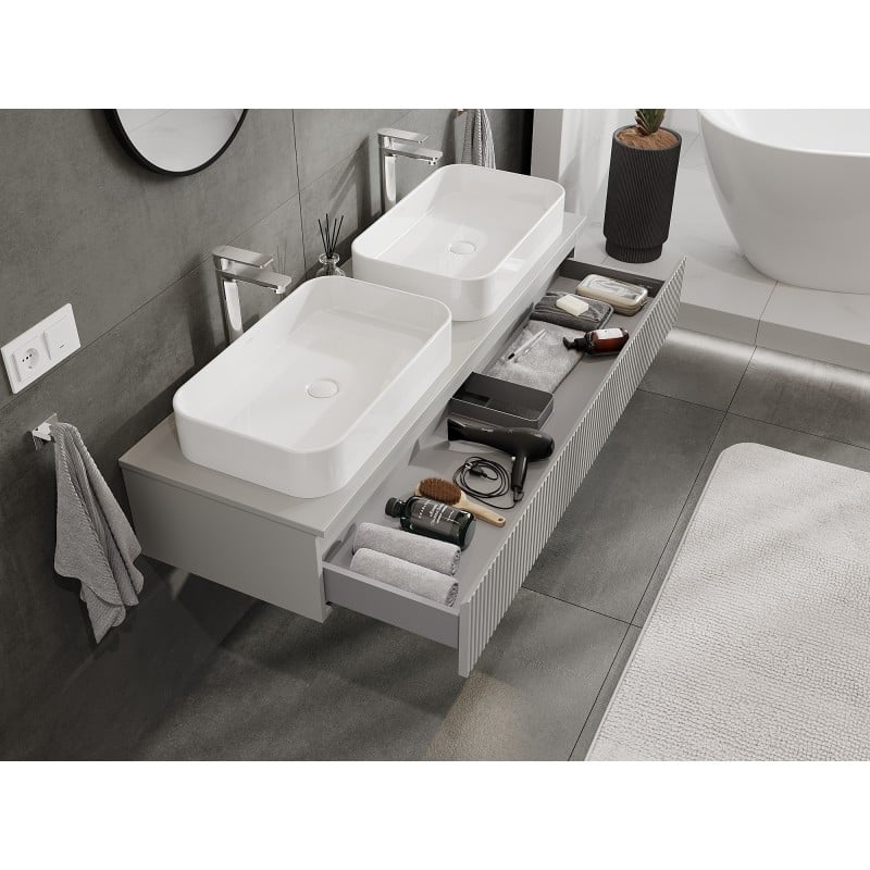 Mexen Rivel meuble de salle de bains sous lavabo 140 cm avec plan de travail, 1 tiroir, rainuré, gris mat - 91A20-14023-1-BFC62