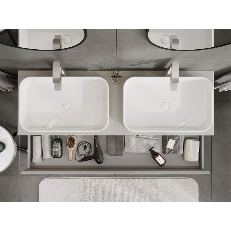 Mexen Rivel meuble de salle de bains sous lavabo 140 cm avec plan de travail, 1 tiroir, rainuré, gris mat - 91A20-14023-1-BFC62