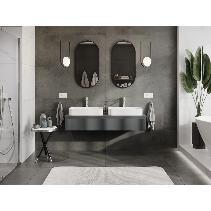 Mexen Rivel meuble de salle de bains sous lavabo 140 cm avec plateau, 1 tiroir, cannelé, graphite mat - 91A20-14023-1-BFC66