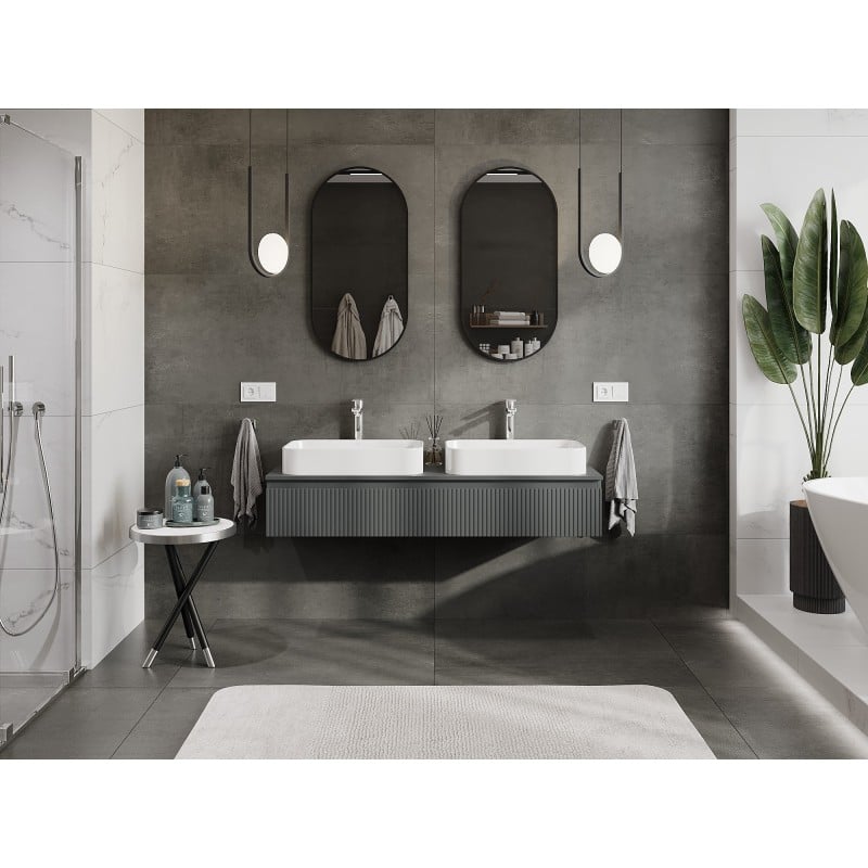 Mexen Rivel meuble de salle de bains sous-lavabo 140 cm avec plateau, 1 tiroir, rainuré, graphite mat - 91A20-14023-1-BFC66