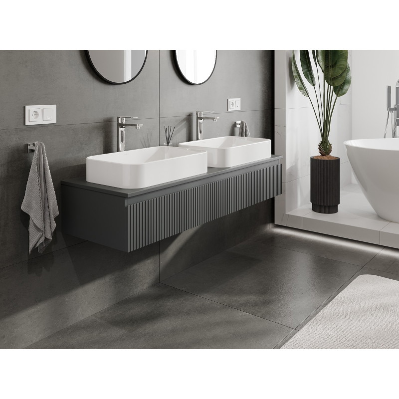 Mexen Rivel meuble de salle de bains sous lavabo 140 cm avec plateau, 1 tiroir, cannelé, graphite mat - 91A20-14023-1-BFC66