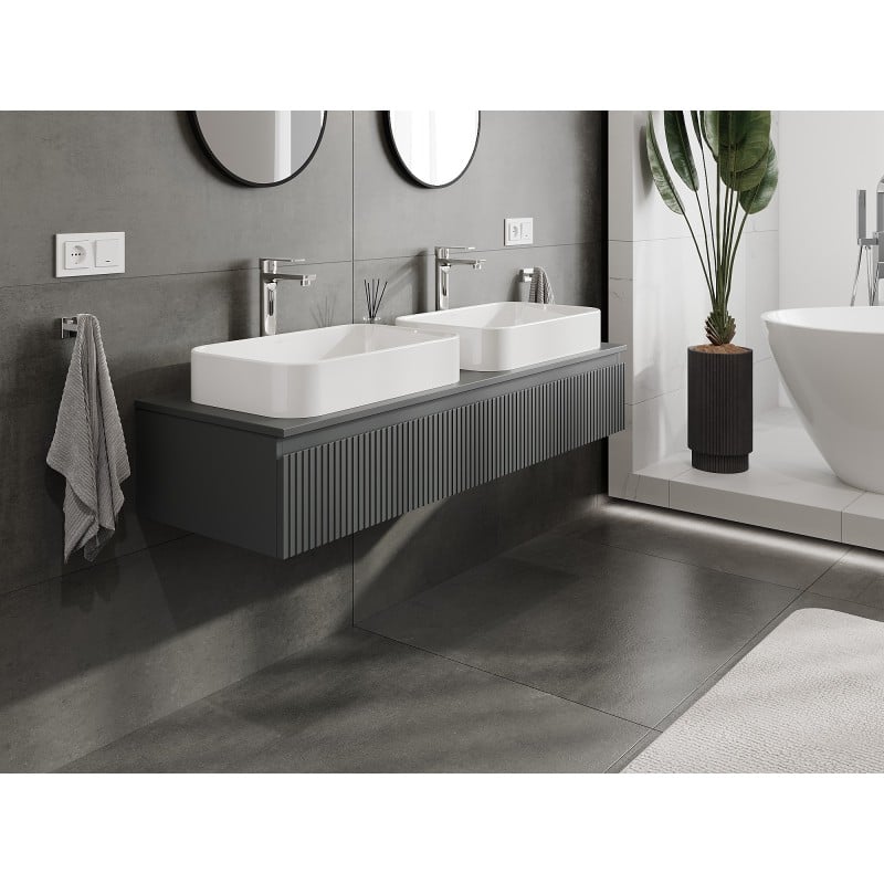 Mexen Rivel meuble de salle de bains sous-lavabo 140 cm avec plateau, 1 tiroir, rainuré, graphite mat - 91A20-14023-1-BFC66