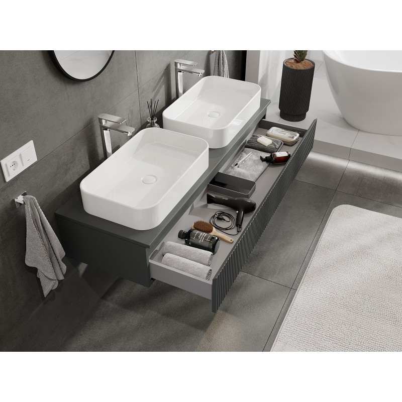 Mexen Rivel meuble de salle de bains sous lavabo 140 cm avec plateau, 1 tiroir, cannelé, graphite mat - 91A20-14023-1-BFC66